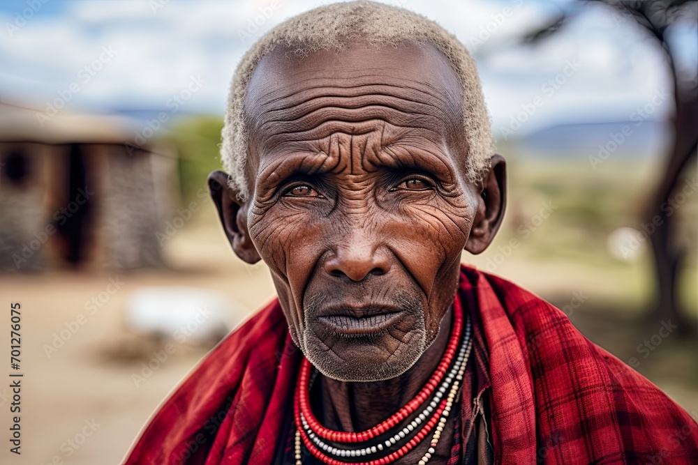 Portrait of an adult man of the African Maasai Mara ethnic group Portrait of an adult man of the African Maasai Mara ethnic group