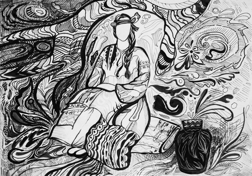 Image of a Ukrainian girl.Drawn by hand