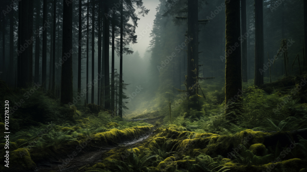 Obraz premium View Rainforest Background for International Day of Forests. The mystical nature of the rainforest. 