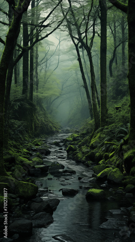 View Rainforest Background for International Day of Forests. The mystical nature of the rainforest.  © Mentari