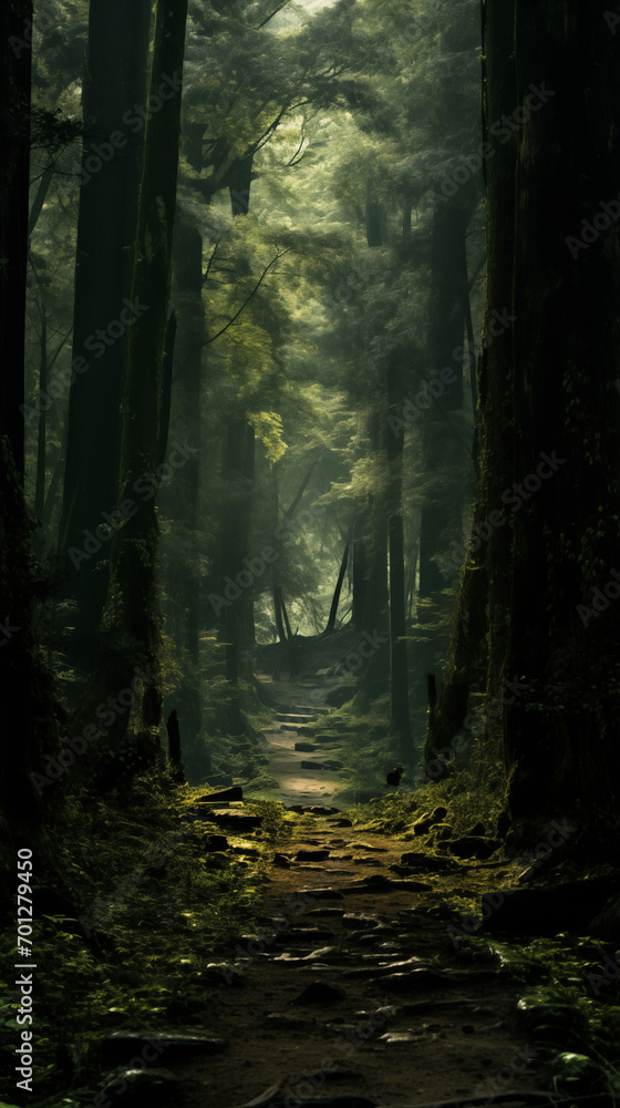 Obraz premium View Rainforest Background for International Day of Forests. The mystical nature of the rainforest.
