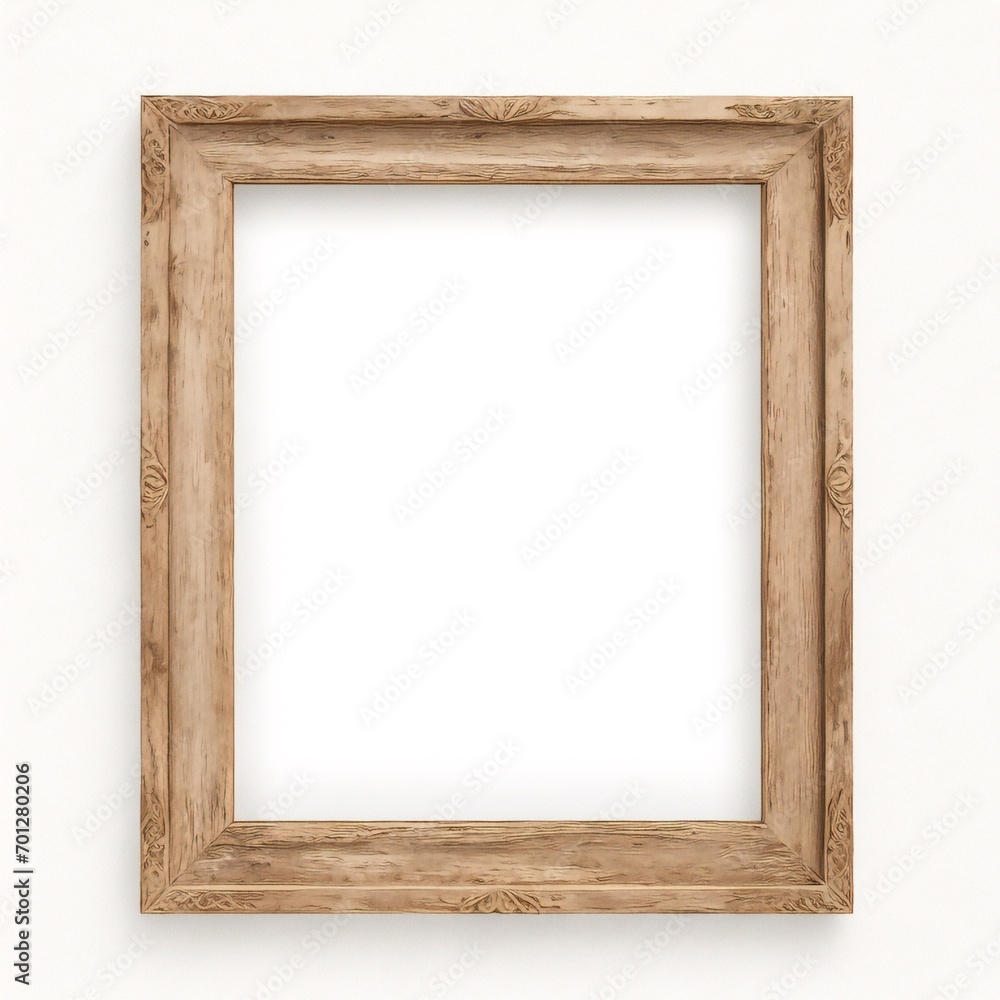 壁に木製フレームの写真のモックアップ。木製の額縁をモックアップします。影付きの垂直境界線。空のフォト フレーム a4 の背景に分離されました。デザインの境界線は、ポスターと絵画の画像を印刷します。ベクター