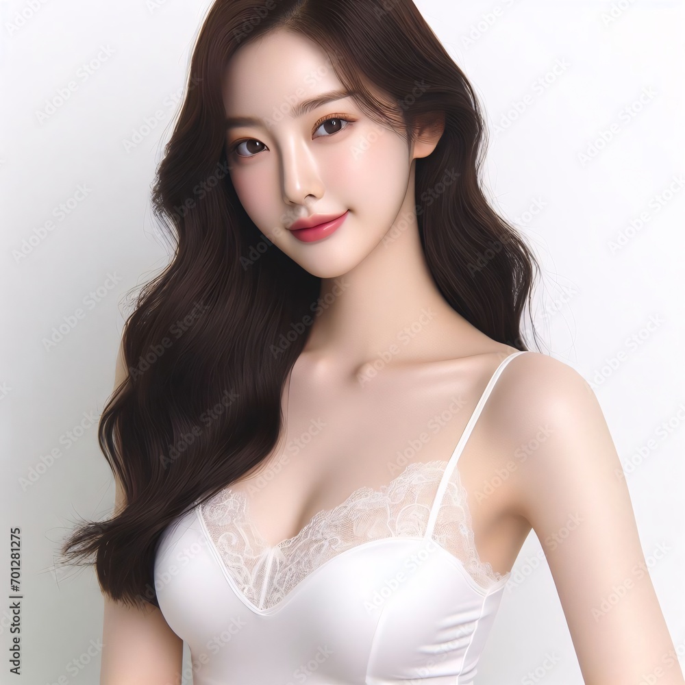 A beautiful young Korean beauty on a white background	