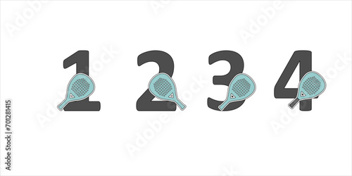 Numbers padel in a set 1 2 3 4 with the racket on the side