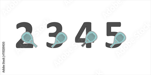Numbers padel in a set 2 3 4 5 with the racket on the side
