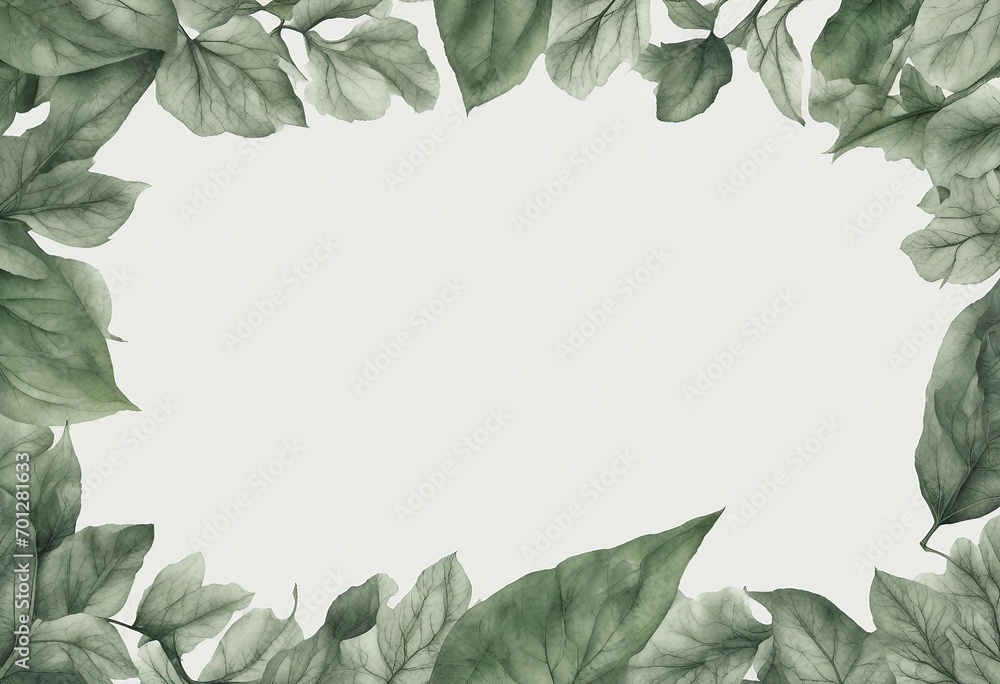 Fototapeta premium Thin leafy border, white space in middle for writing