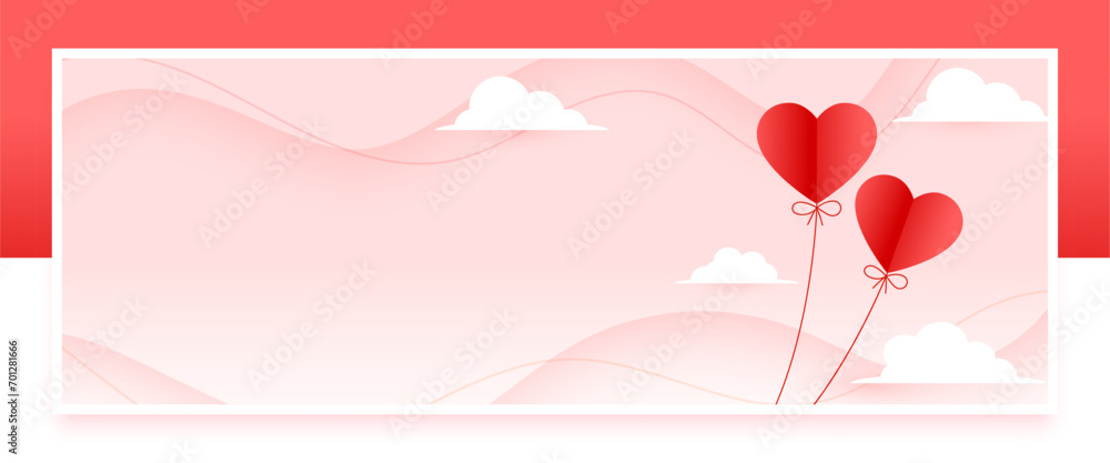 nice valentines day event banner with paper heart balloons and cloud