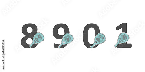 Numbers padel in a set 8 9 0 1 with the racket on the side