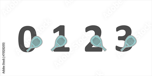 Numbers padel in a set 0 1 2 3 with the racket on the side