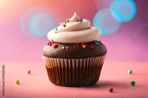 delicious and colorful cupcakes on a blurry background