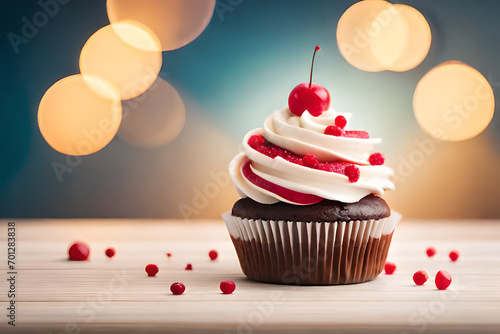 delicious  cupcake on a blurry colorful background