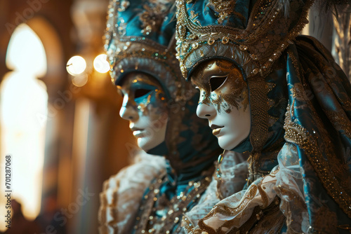 Colorful Mardi gras carnival masks. Traditional Venice festival © vetre