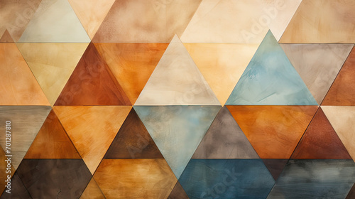 A harmonious arrangement of triangles in earthy tones, overlapping and blending together, symbolizing balance and nature Ai Generative