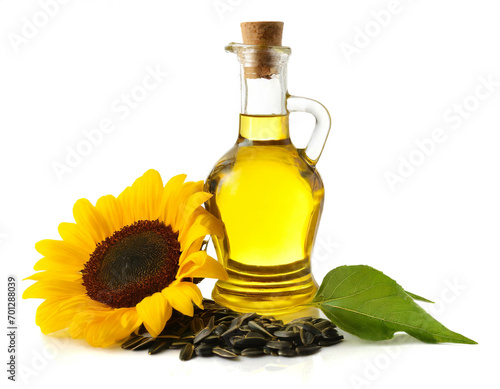 Sonnenblumenöl isoliert auf weißem Hintergrund, Freisteller 
