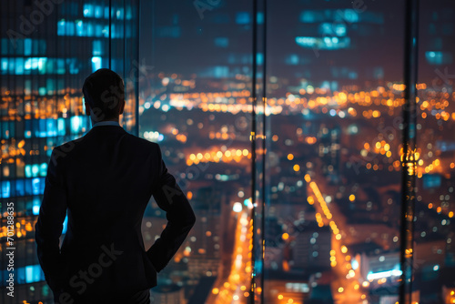 Success Under the Stars: Business Visionary Embraces Night View © Andrii 