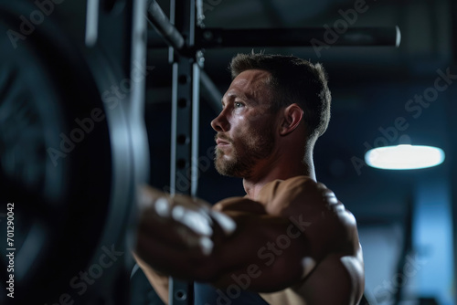 man lifting the barbell during workout training in a gym