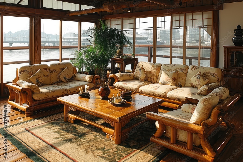 Fototapeta premium House with bamboo or wooden natural interior decoration style inspiration ideas