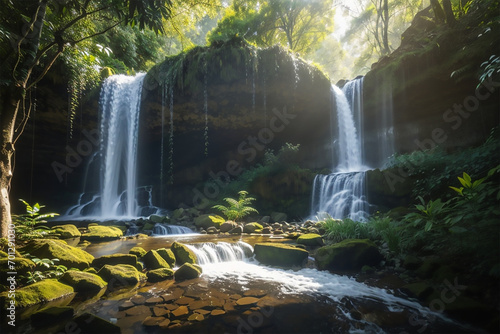 waterfall in the meddle of frost background generate by ai 