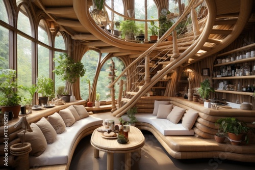 House with bamboo or wooden natural interior decoration style inspiration ideas © Ahmad