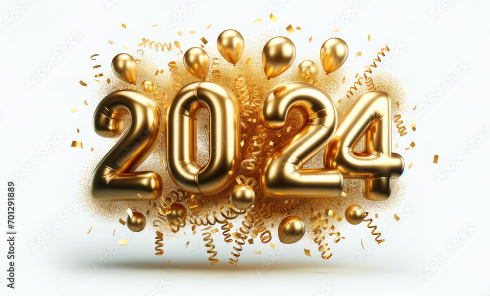 2024 golden foil balloons. Happy New Year concept. 2024 golden foil balloons. Happy New Year concept.