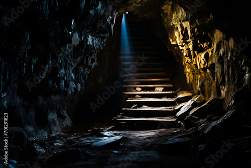 Escalier remontant d'un caverne creusée dans la roche