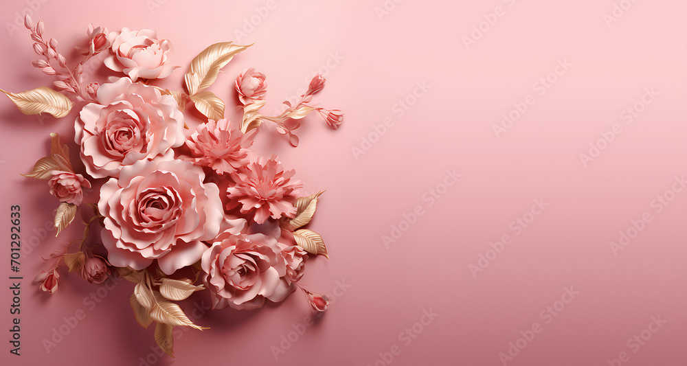 AI Generated isolated shiny lustrous pink flower on plain background. Negative empty space for text or quotes type