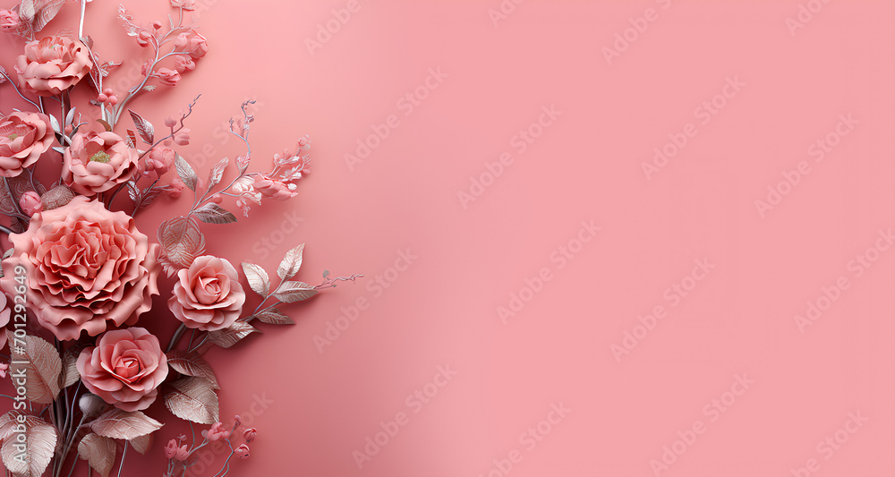 AI Generated isolated shiny lustrous pink flower on plain background. Negative empty space for text or quotes type