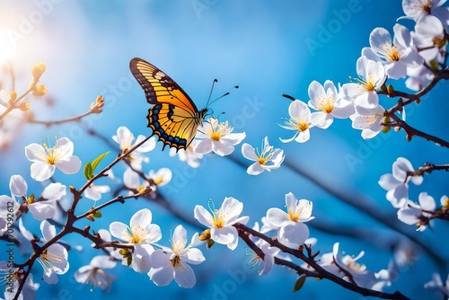 Butterfly on cherry blossom flower