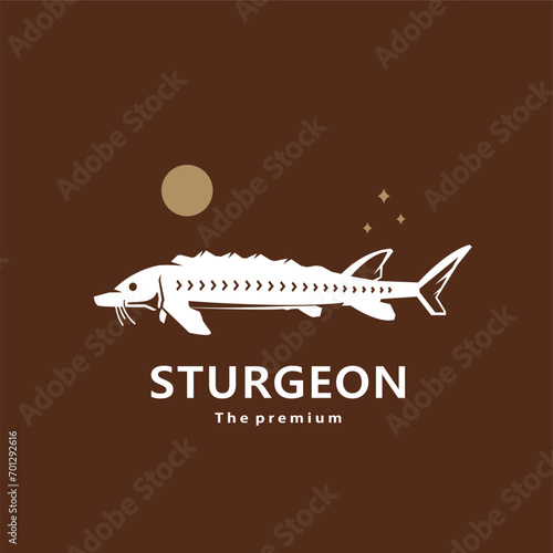 animal sturgeon natural logo vector icon silhouette retro hipster 