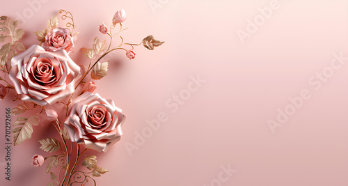 AI Generated isolated shiny lustrous pink flower on plain background. Negative empty space for text or quotes type photo