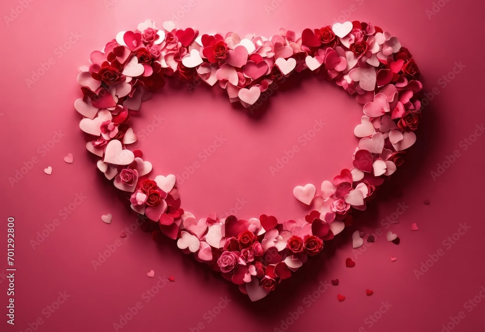 Heart made of red, pink and white hearts background texture. Holiday Saint Valentine's day love concept. Wide screen wallpaper. Panoramic web banner with copy space for design. Heart made of red, pink and white hearts background texture. Holiday Saint Valentine's day love concept. Wide screen wallpaper. Panoramic web banner with copy space for design.