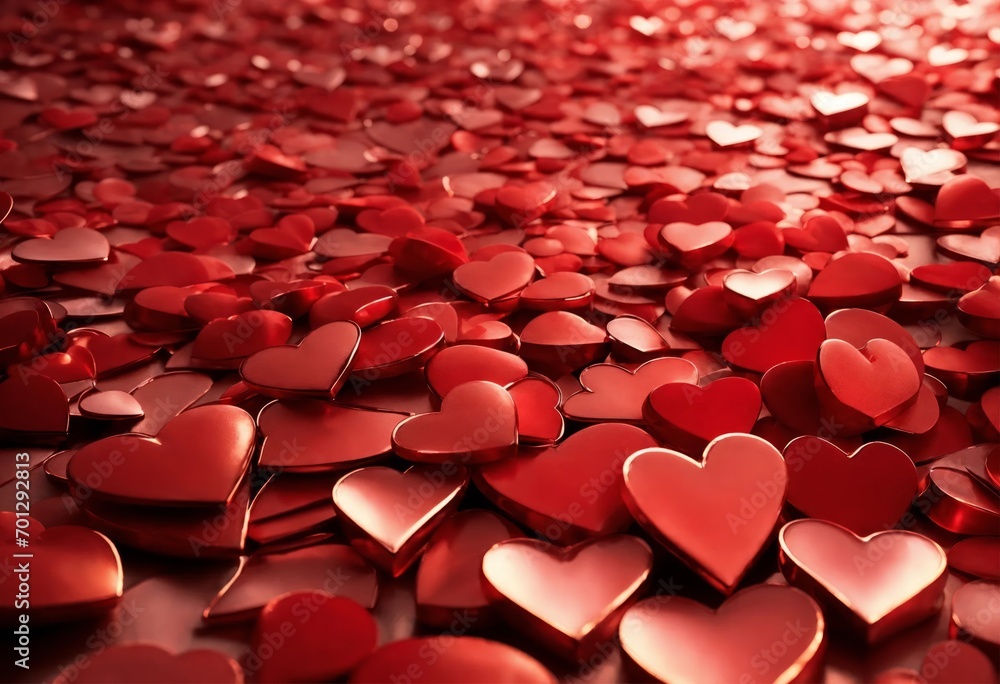 Obraz premium Red hearts background texture. Holiday Saint Valentine's day love concept. Wide screen wallpaper. Panoramic web banner with copy space for design.
