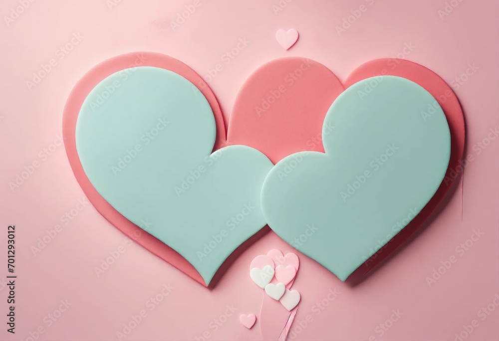 Blue and pink hearts background texture. Holiday Saint Valentine's day love concept. Wide screen wallpaper. Panoramic web banner with copy space for design.