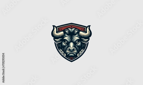 head bull angry with shield vector logo design