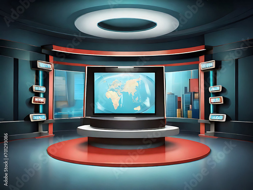 3d virtual tv studio news, 3d illustration, vector illustration