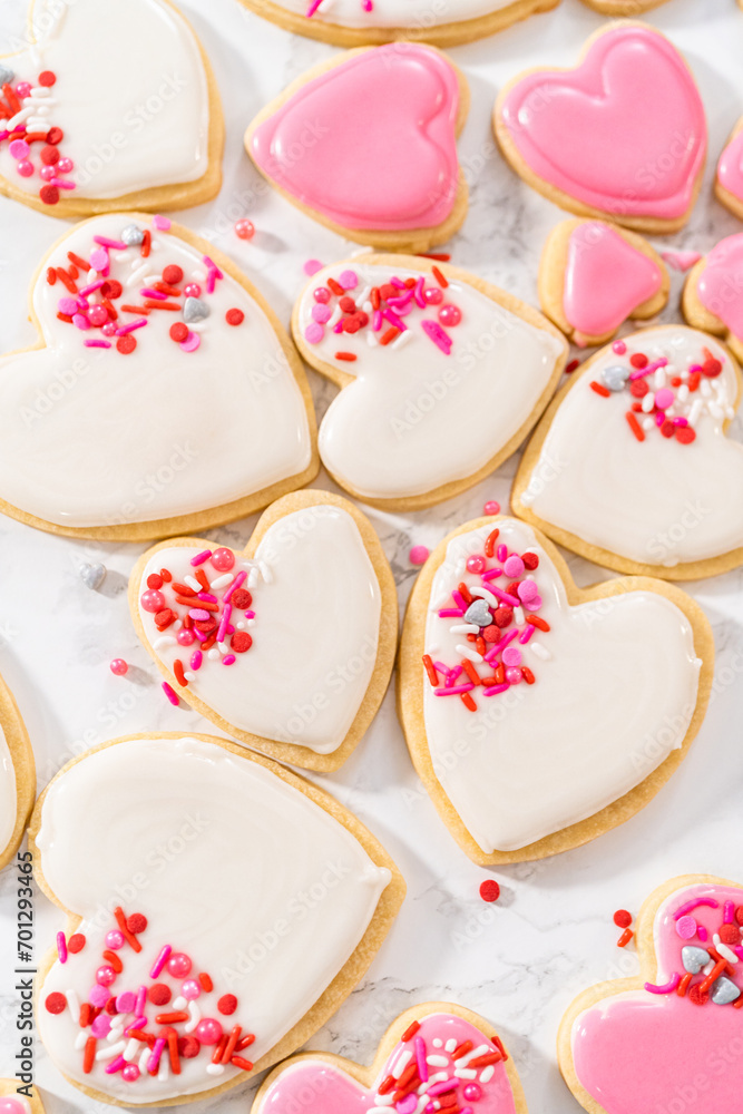 Heart-shaped sugar cookies with royal icing Heart-shaped sugar cookies with royal icing