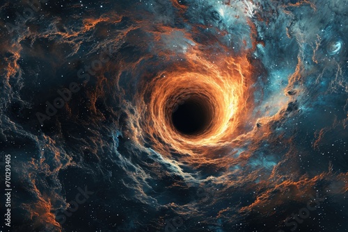 Cosmic mystery : the depths of a black hole in space, an enigmatic gravitational singularity shaping the fabric of the universe, a celestial journey into the heart of darkness