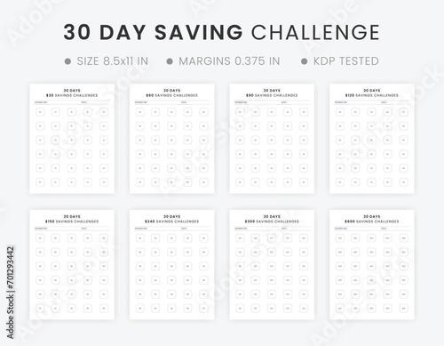 30-Day Money Saving Challenges Printable and Monthly Savings Tracker, Finance Planner Notebook photo