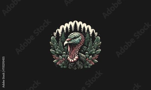 head turkey on forest vector illustration artwork design