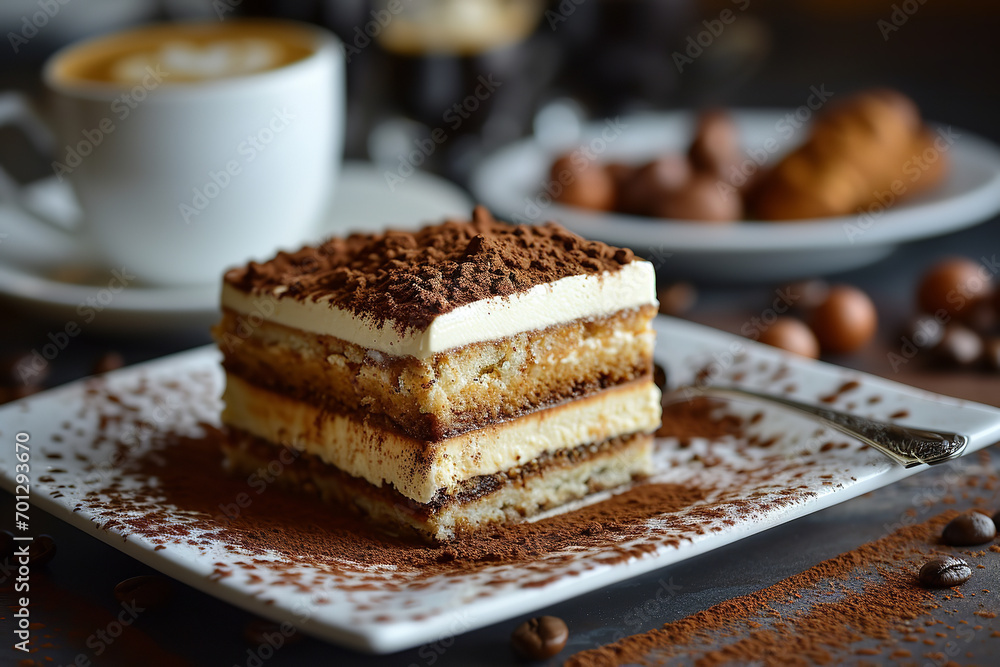 An elegant image of a slice of tiramisu An elegant image of a slice of tiramisu