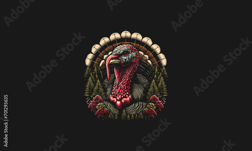head turkey on forest vector illustration artwork design