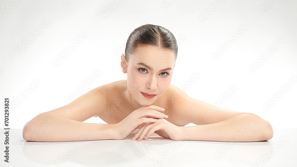 Beautiful young woman with clean fresh skin on white background, Face care, Facial treatment, Cosmetology, beauty and spa, women portrait. Beautiful young woman with clean fresh skin on white background, Face care, Facial treatment, Cosmetology, beauty and spa, women portrait.