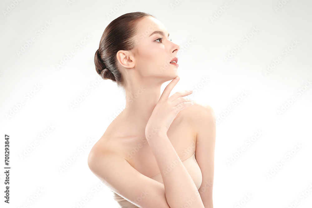 Beautiful young woman with clean fresh skin on white background, Face care, Facial treatment, Cosmetology, beauty and spa, women portrait. Beautiful young woman with clean fresh skin on white background, Face care, Facial treatment, Cosmetology, beauty and spa, women portrait.