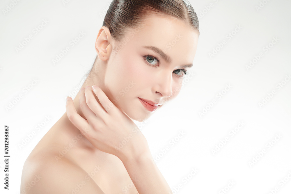 Beautiful young woman with clean fresh skin on white background, Face care, Facial treatment, Cosmetology, beauty and spa, women portrait. Beautiful young woman with clean fresh skin on white background, Face care, Facial treatment, Cosmetology, beauty and spa, women portrait.