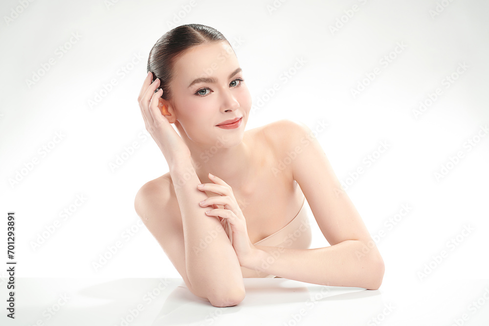 Beautiful young woman with clean fresh skin on white background, Face care, Facial treatment, Cosmetology, beauty and spa, women portrait. Beautiful young woman with clean fresh skin on white background, Face care, Facial treatment, Cosmetology, beauty and spa, women portrait.