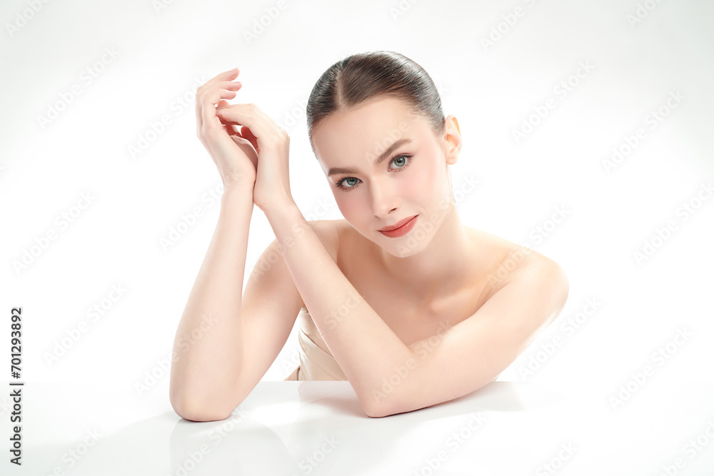 Beautiful young woman with clean fresh skin on white background, Face care, Facial treatment, Cosmetology, beauty and spa, women portrait. Beautiful young woman with clean fresh skin on white background, Face care, Facial treatment, Cosmetology, beauty and spa, women portrait.