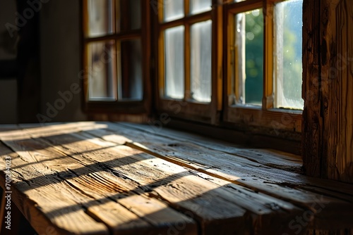 Wallpaper Mural Wooden windows and tables inside an old country house. generative AI Torontodigital.ca