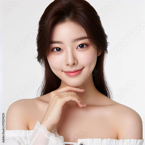 A beautiful young Korean beauty on a white background 