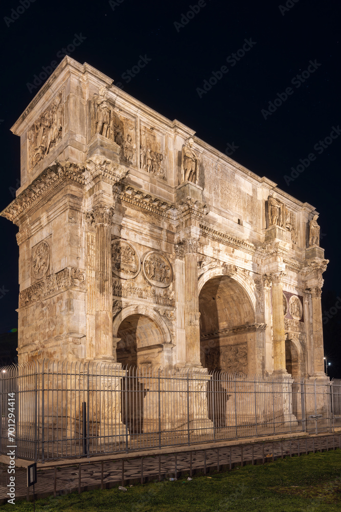 Illuminated Arch of Constantine in Rome, Italy