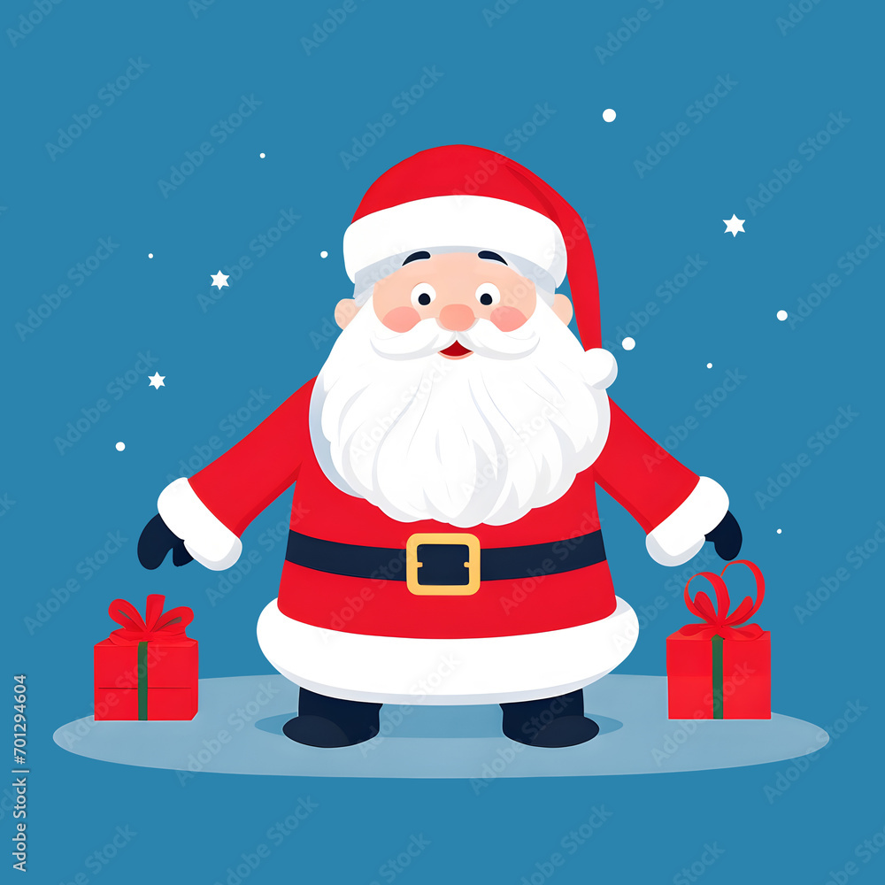 a cartoon santa claus with presents on a blue background. ai generative a cartoon santa claus with presents on a blue background. ai generative